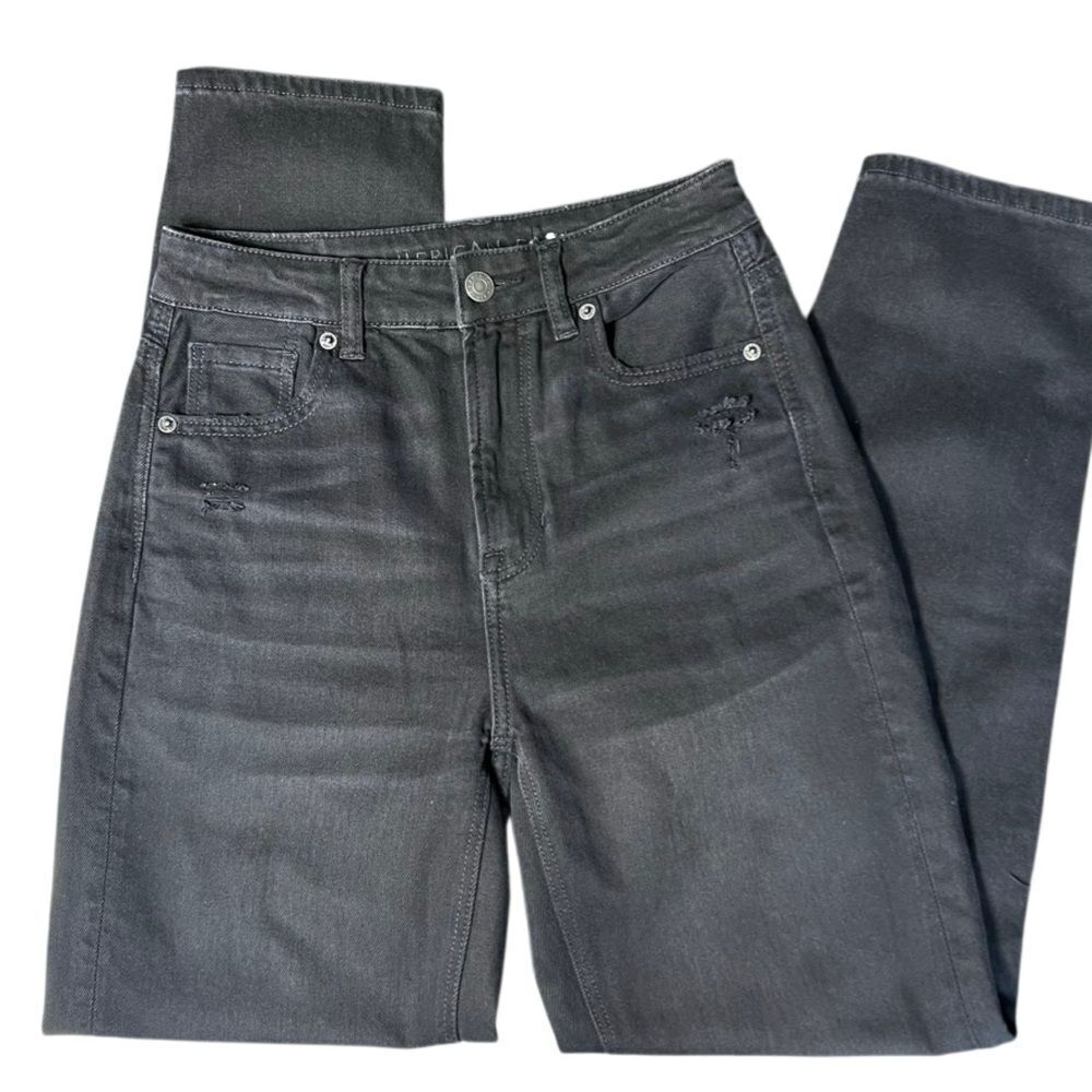 American Eagle Mom Straight distressed jeans black wash Size 00